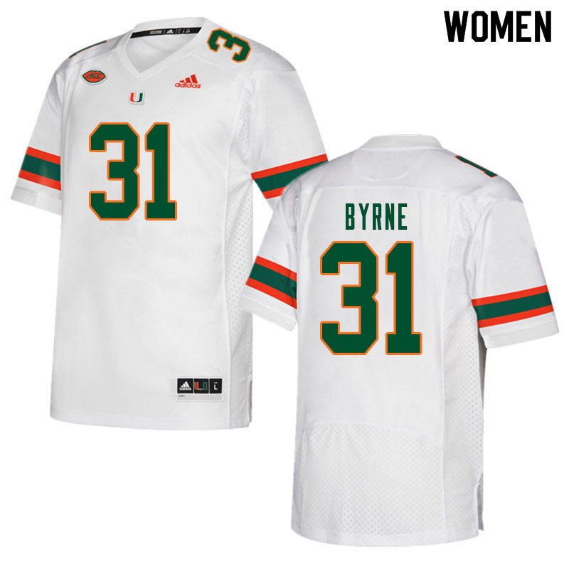 Women #31 Connor Byrne Miami Hurricanes College Football Jerseys Sale-White - Click Image to Close